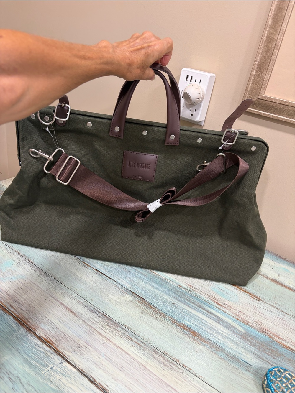Line of Trade No 0312 Olive Green  Canvas Weekender Tote Gorpcore Cabincore